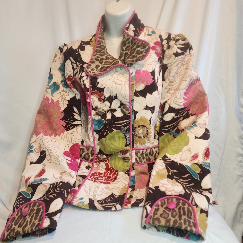 3 Sisters Floral Patchwork Blazer in Black, Pink, Green, Cream